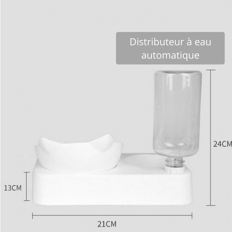 Gamelle orthopédique pour chat blanche avec distributeur à eau
