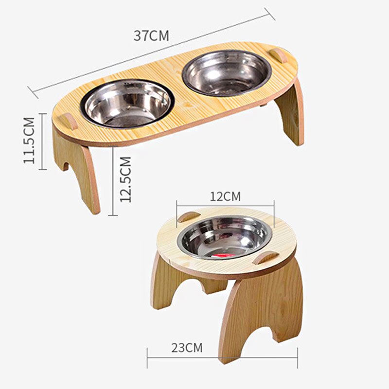 Gamelle orthopédique pour chat en hauteur avec socle en bois