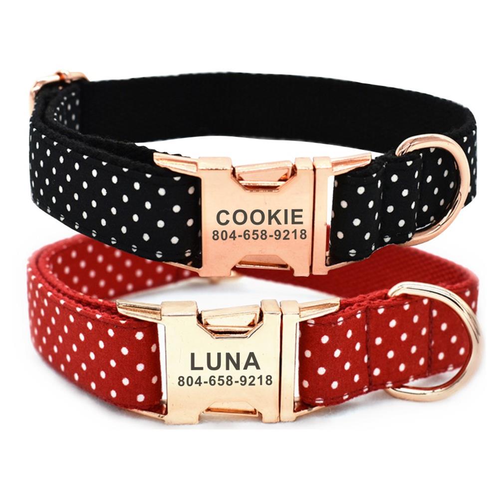 Collier chien avec motifs à pois personnalisable
