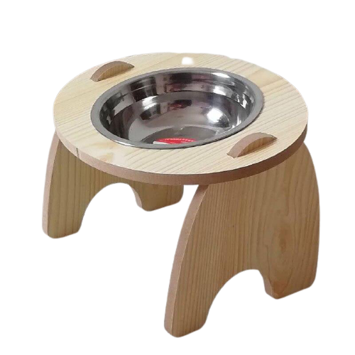 Gamelle orthopédique pour chat en hauteur avec socle en bois