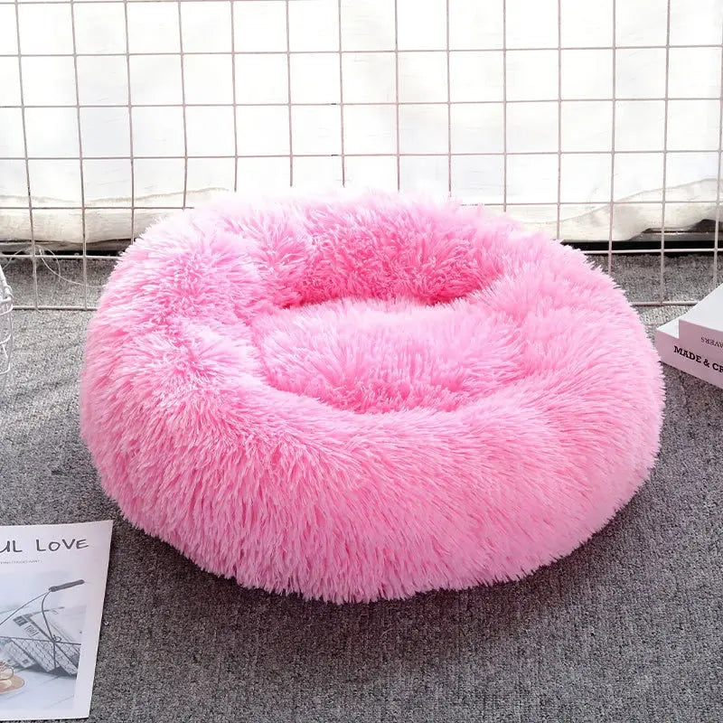 Lit à long poil apaisant en forme de donut pour gros chat