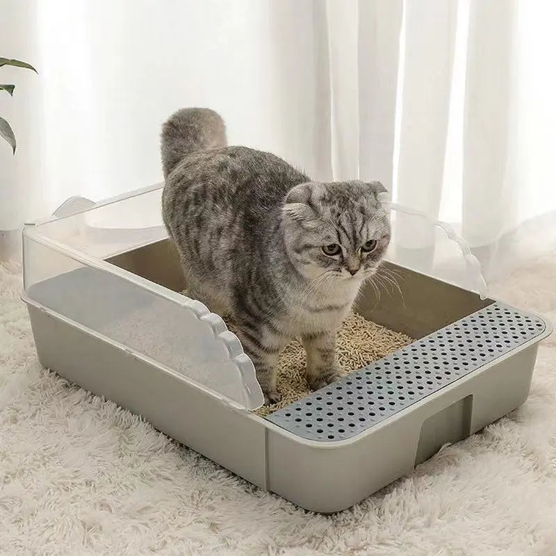 Bac litière pour chat de grande taille semi-fermée