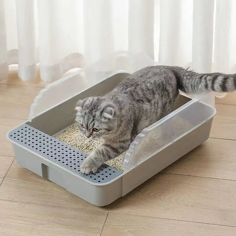 Bac litière pour chat de grande taille semi-fermée