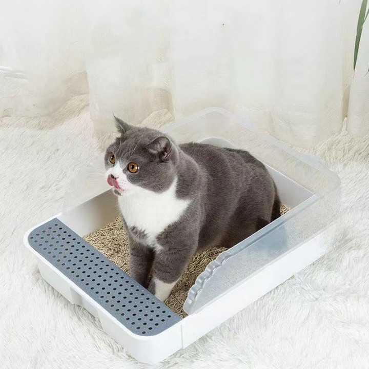 Bac litière pour chat de grande taille semi-fermée