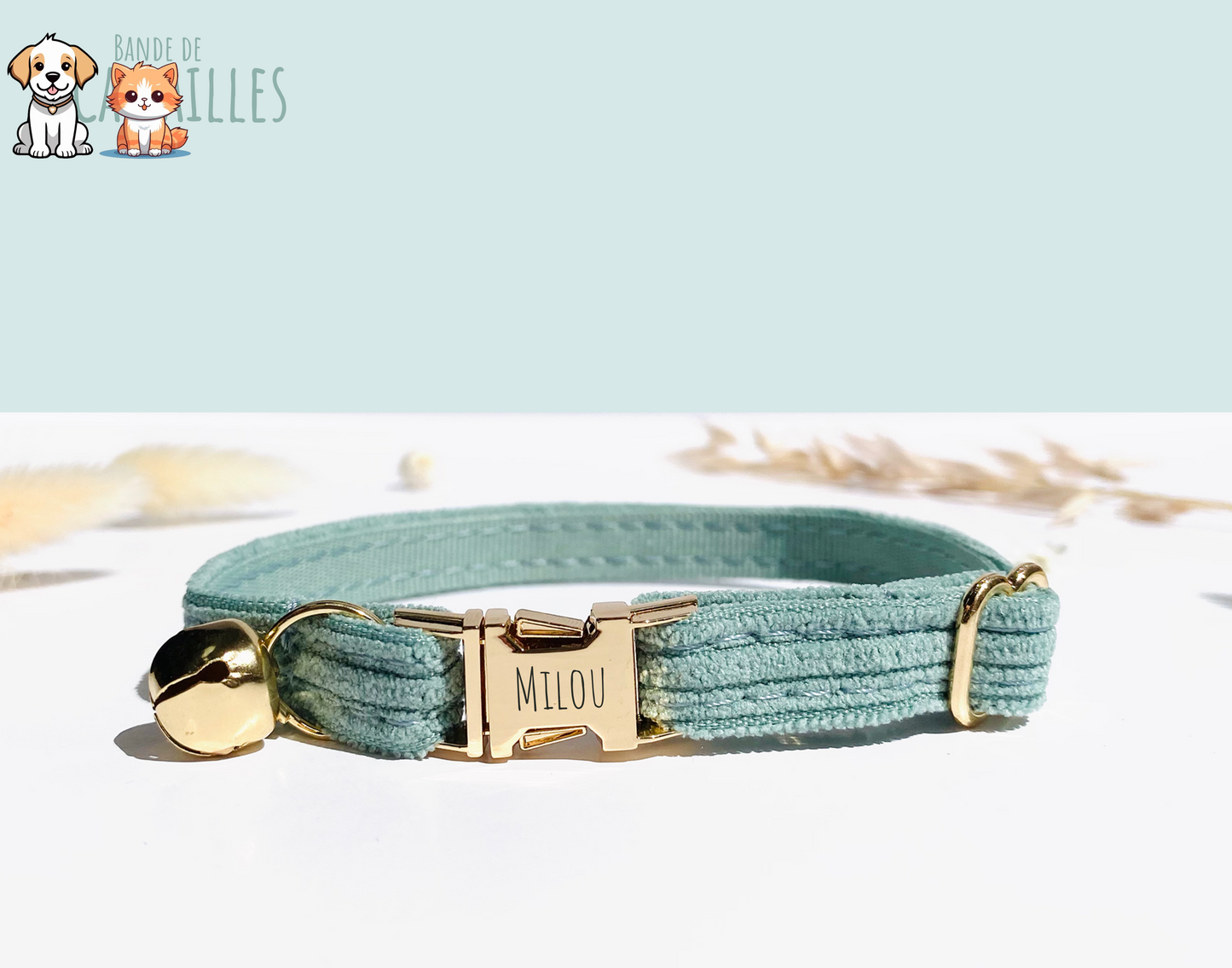 Personalized Sky Blue Corduroy Cat Collar