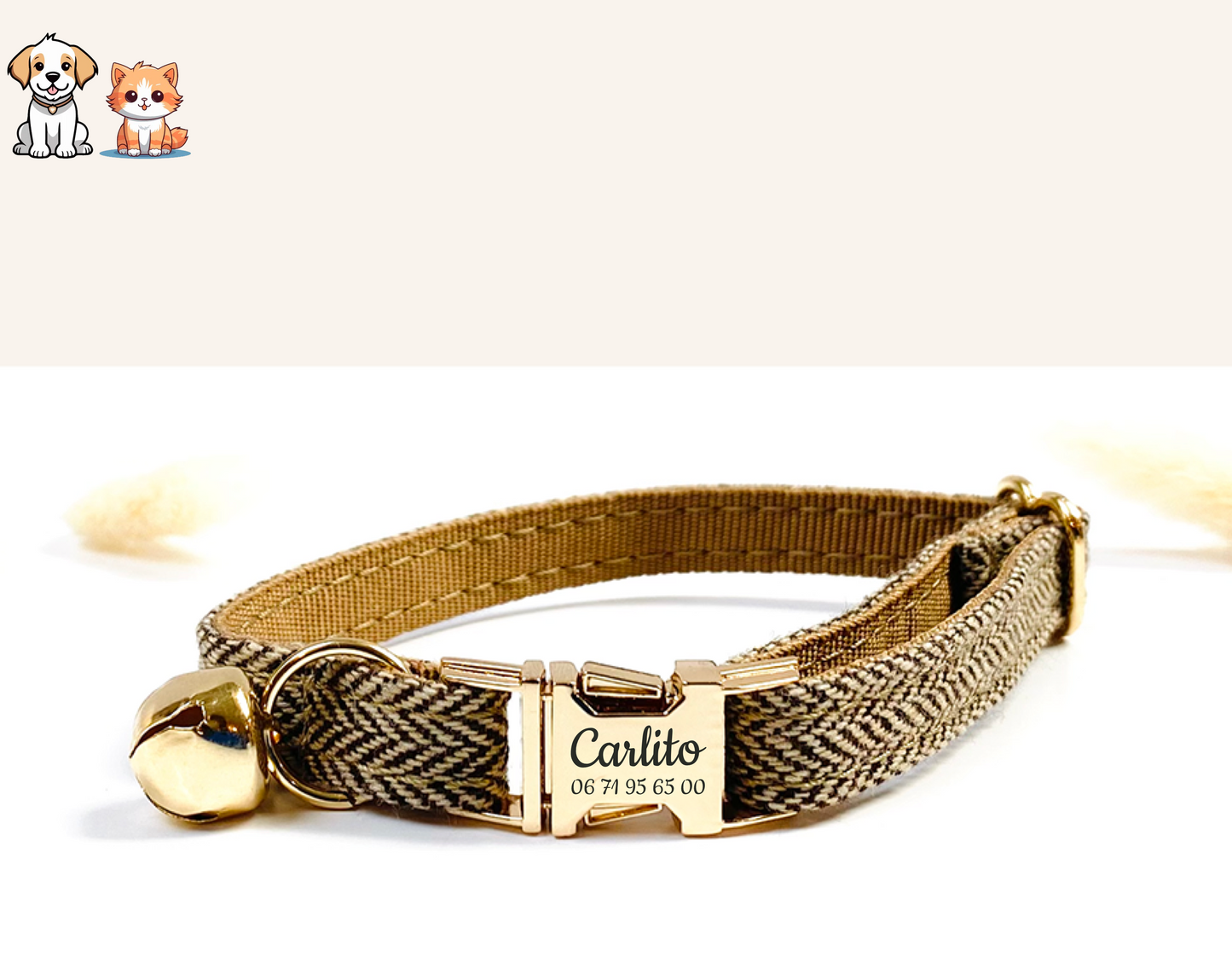 Personalized Hazelnut Chevron Cat Collar