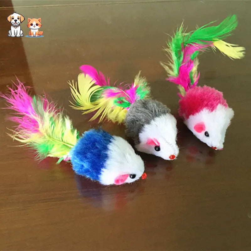 Ensemble de dix souris en peluche avec plumes colorées pour chat