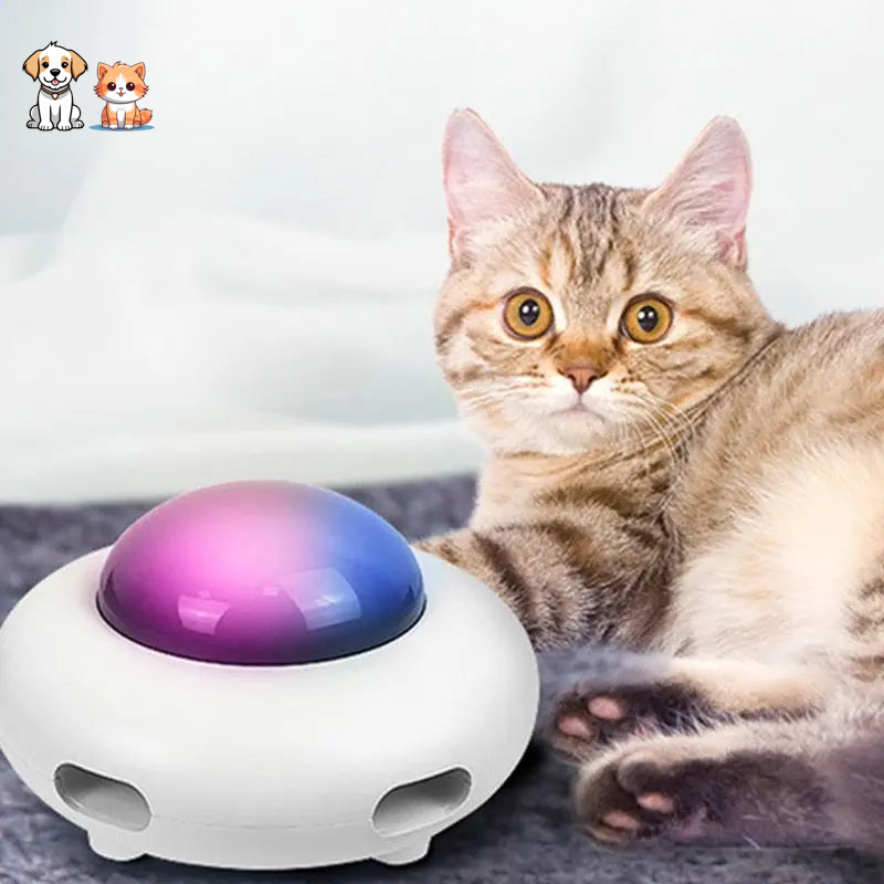 Juguete Inteligente Luminoso Recargable con Forma de OVNI y Plumas para Gatos