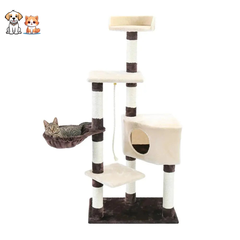 XXL beige cat tree with rope and ball