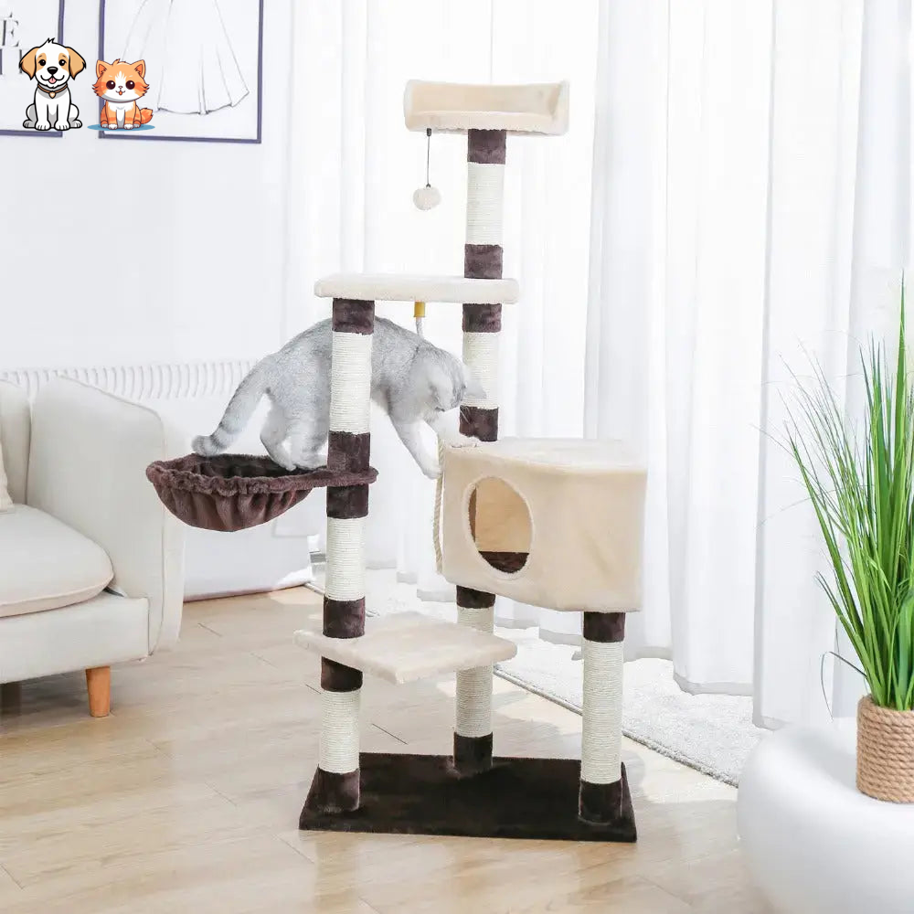 XXL beige cat tree with rope and ball