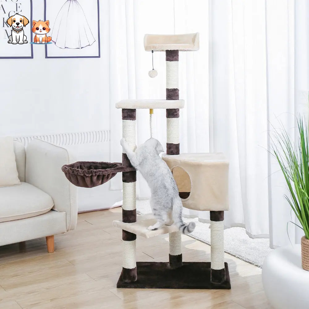 XXL beige cat tree with rope and ball