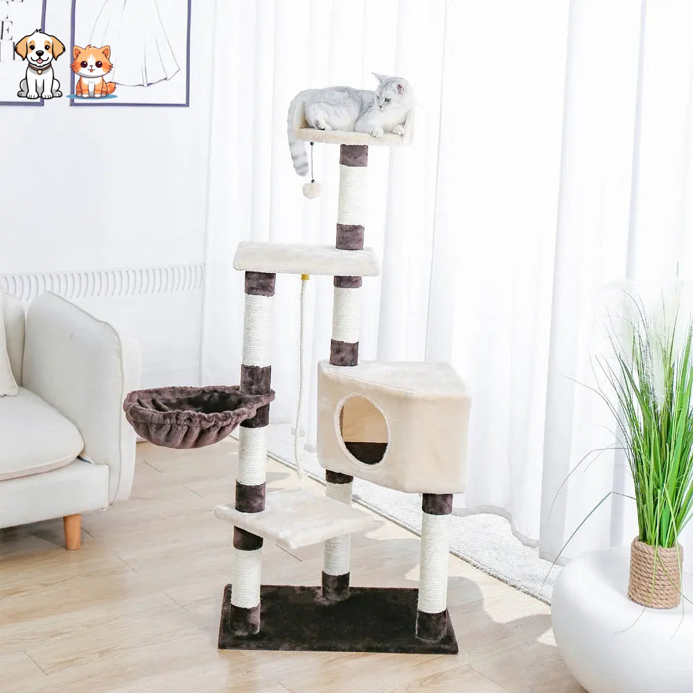 XXL beige cat tree with rope and ball
