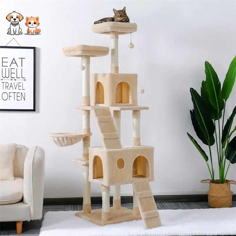 Arbre à chat XXL blanc à plusieurs niveaux avec perchoirs confortables