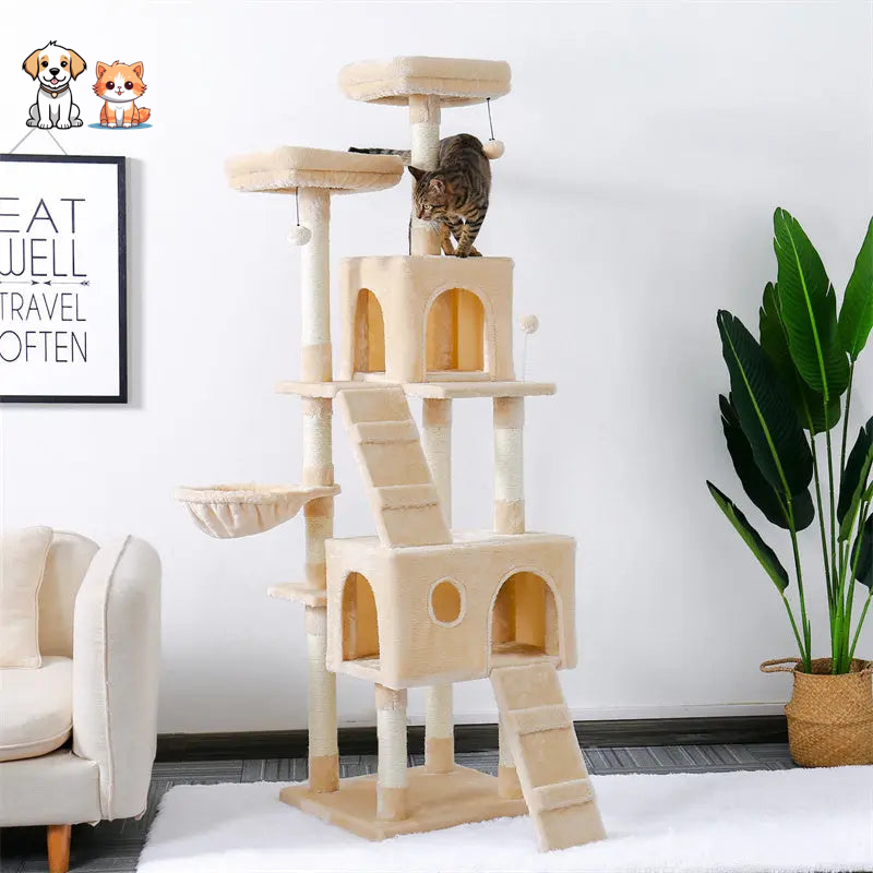 Arbre à chat XXL blanc à plusieurs niveaux avec perchoirs confortables