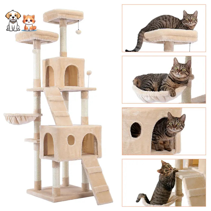 Arbre à chat XXL blanc à plusieurs niveaux avec perchoirs confortables