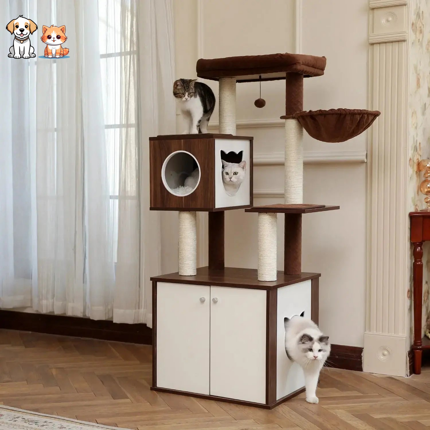 Brown solid wood cat tree for Main coon cats