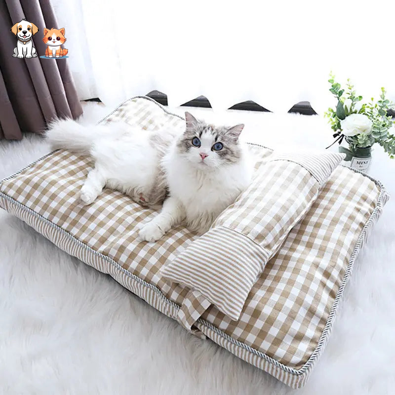 Alfombra de cama a cuadros para gatos grandes