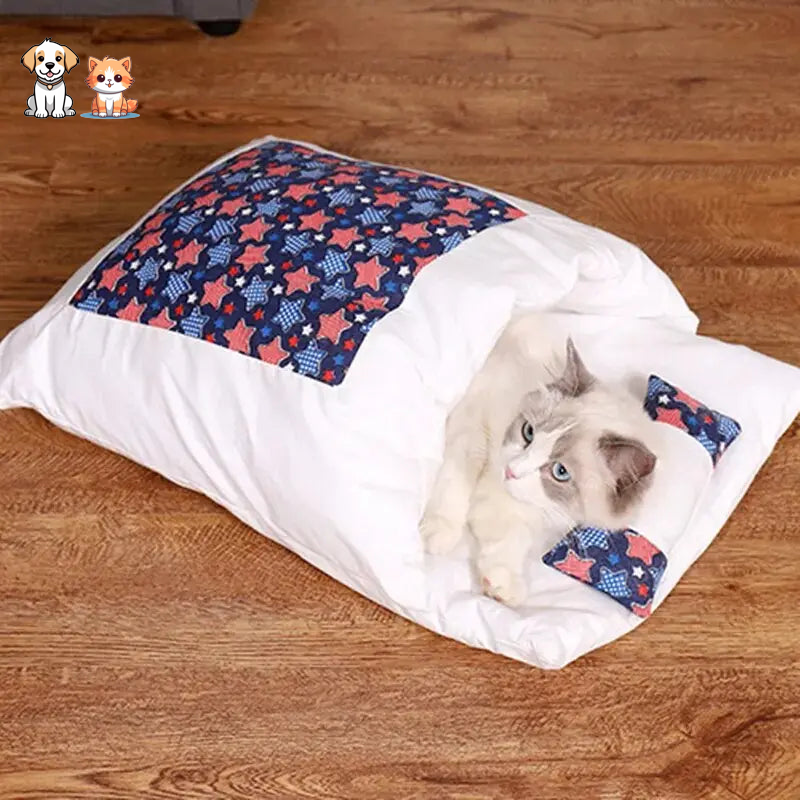 Sleeping Bag Style Cat Bed With A Small Pillow