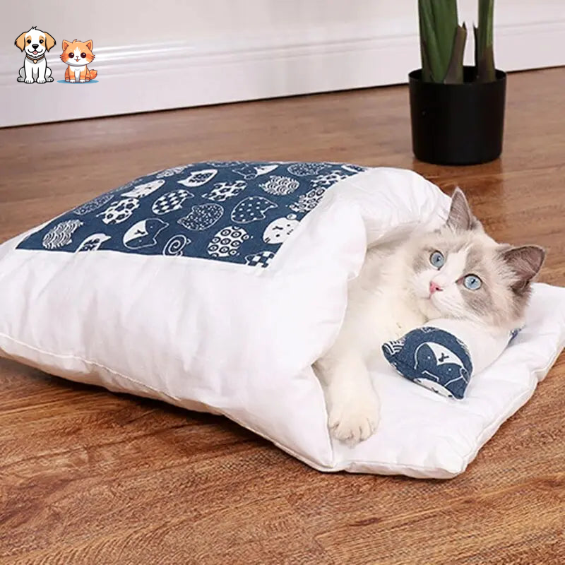Sleeping Bag Style Cat Bed With A Small Pillow