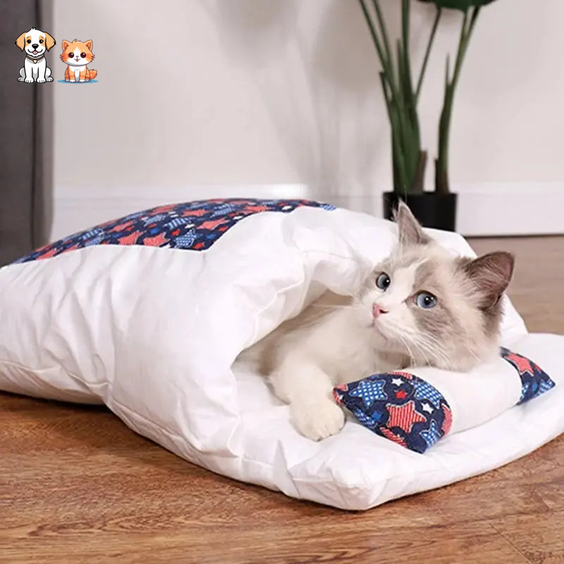 Sleeping Bag Style Cat Bed With A Small Pillow