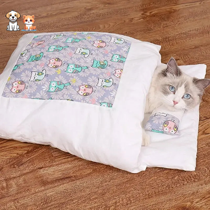 Sleeping Bag Style Cat Bed With A Small Pillow