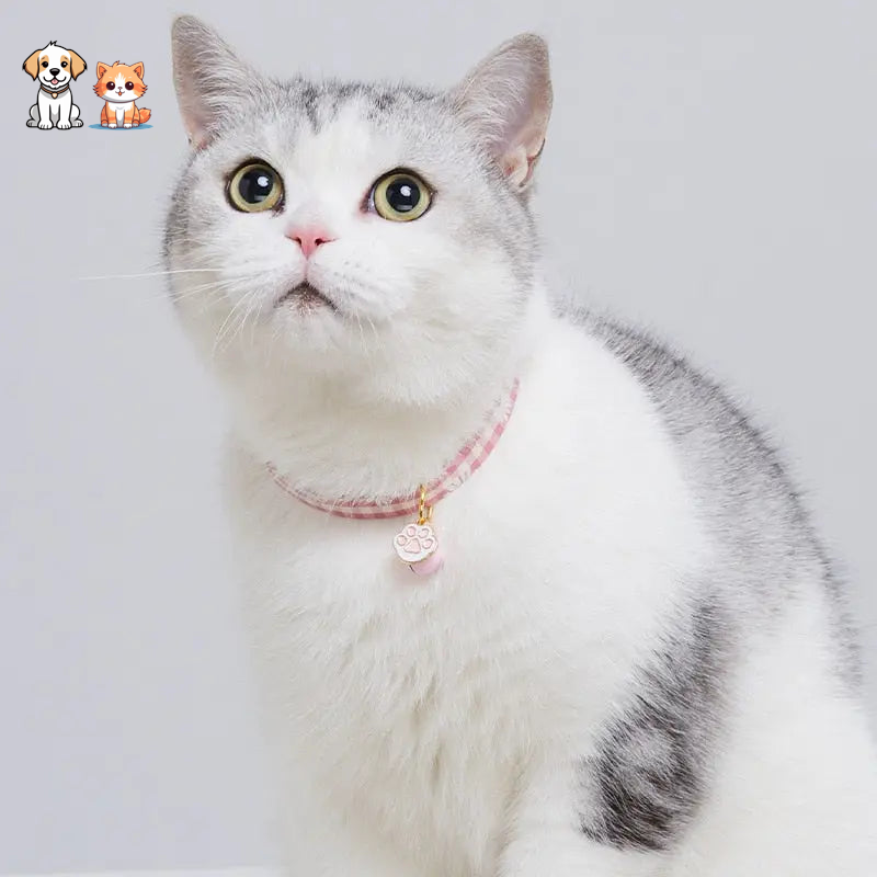 Collier réglable rose pour chat avec pendentif de patte de chat et cloche