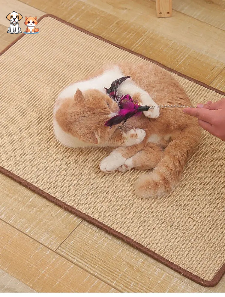Rascador para gatos y alfombrilla protectora para sofá.