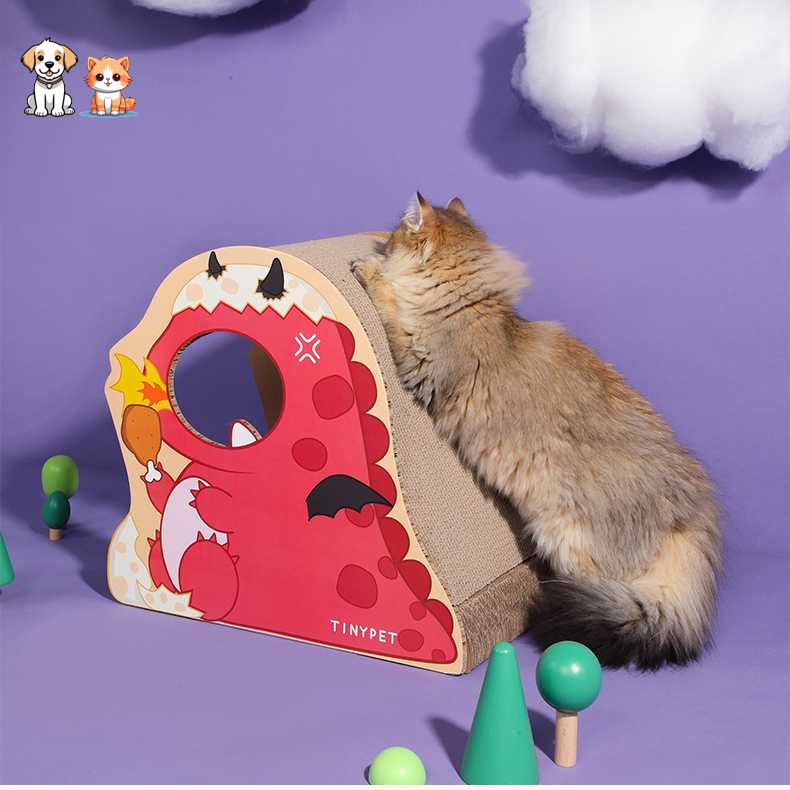 Corrugated paper red dragon design cat scratcher