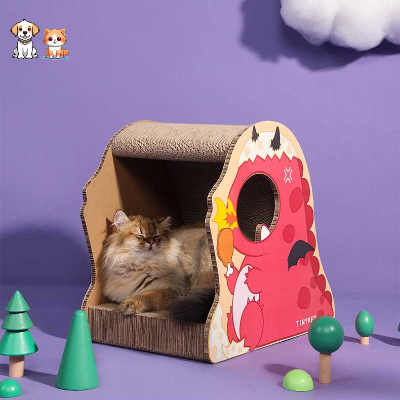 Corrugated paper red dragon design cat scratcher