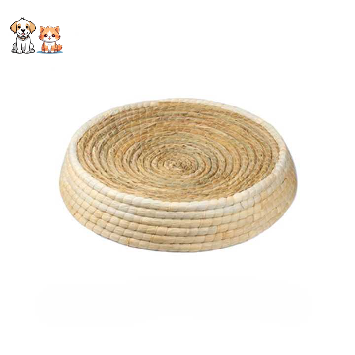 Hand-woven straw cat bed