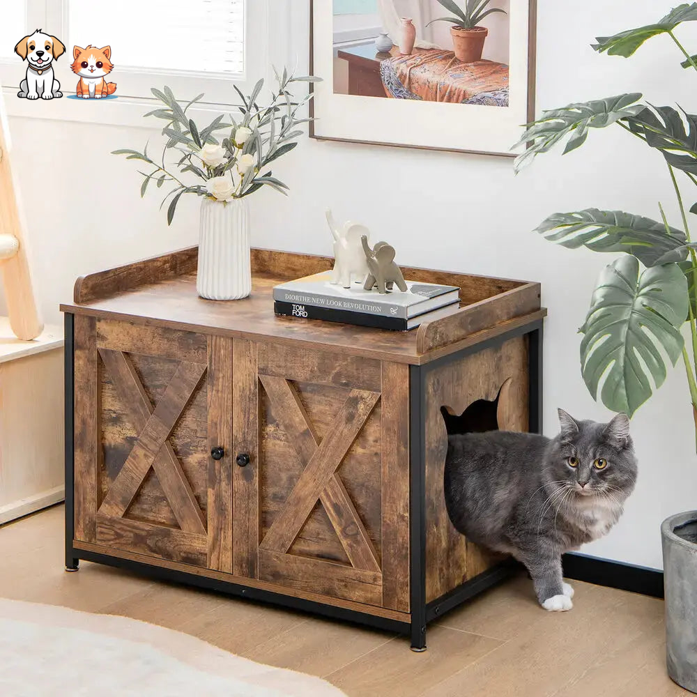 Caja de arena para gatos de estilo industrial con puertas dobles