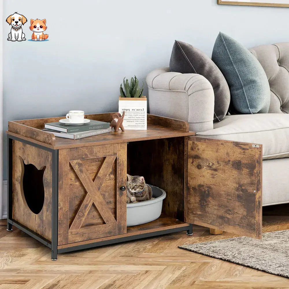 Caja de arena para gatos de estilo industrial con puertas dobles