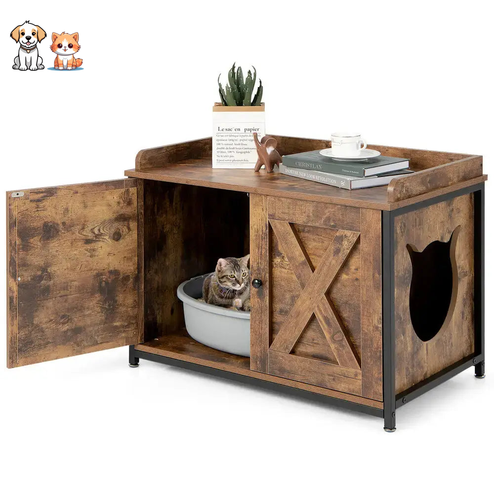 Caja de arena para gatos de estilo industrial con puertas dobles