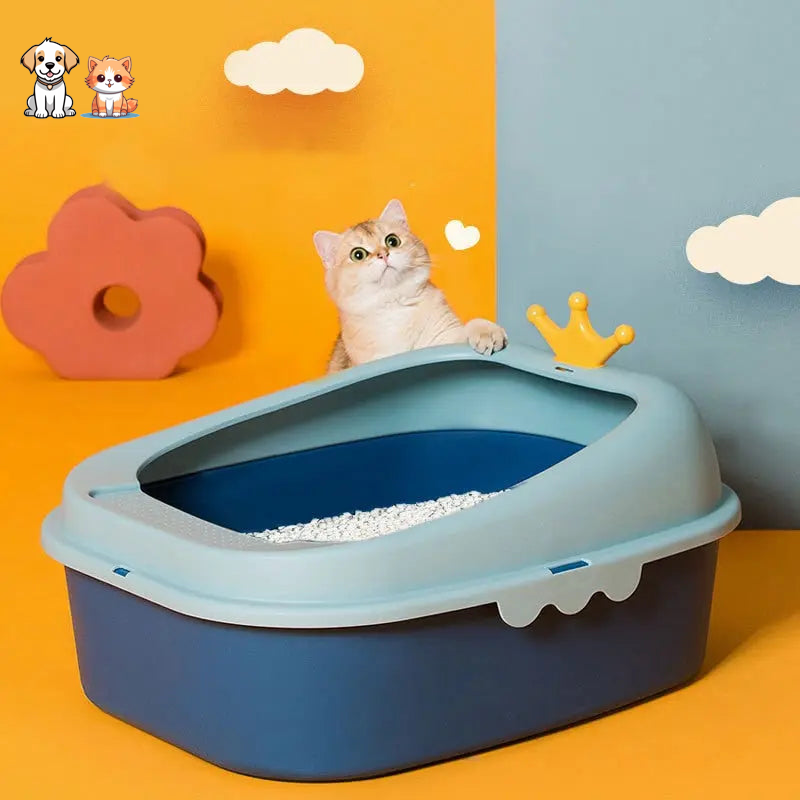 Blue semi-closed cat litter box