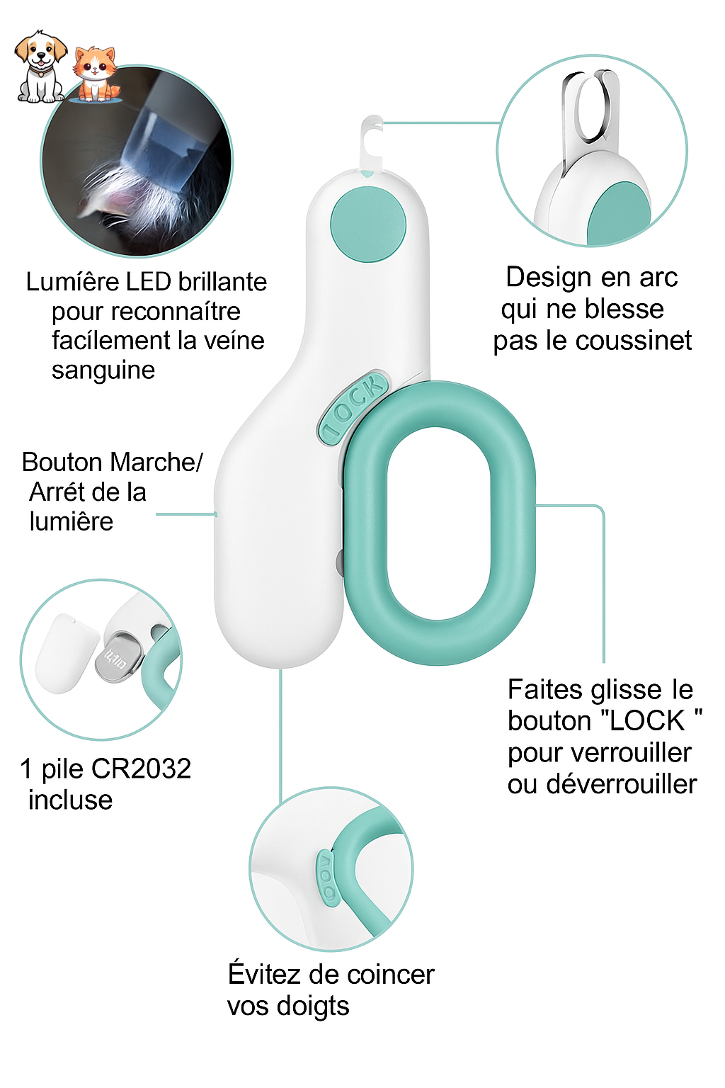 Secure LED nail clippers - cat - dog - rabbit - GriffouNet'™