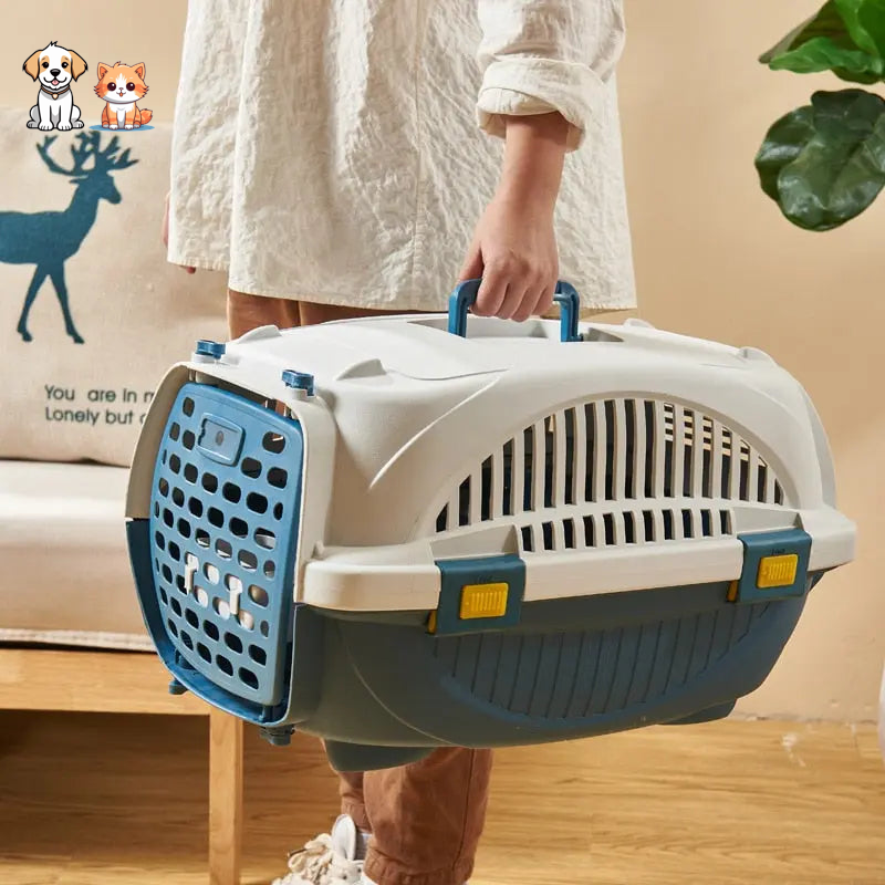 Ventilated and breathable plastic transport box with handle for cats