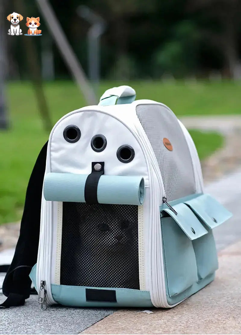 Mochila para gatos plegable y ventilada verde