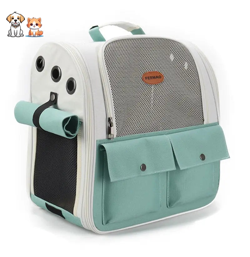 Mochila para gatos plegable y ventilada verde