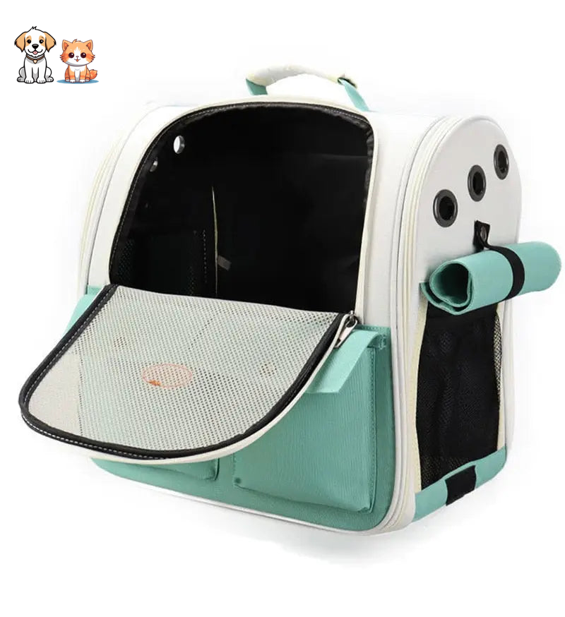 Mochila para gatos plegable y ventilada verde