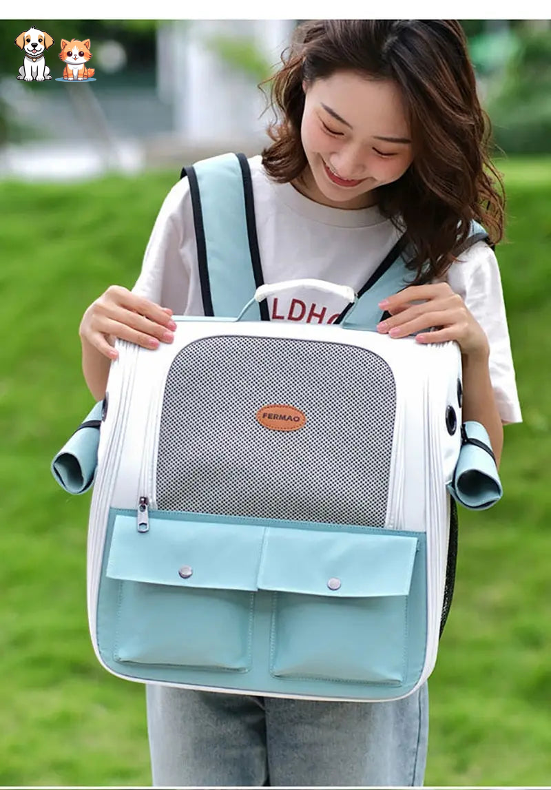 Mochila para gatos plegable y ventilada verde