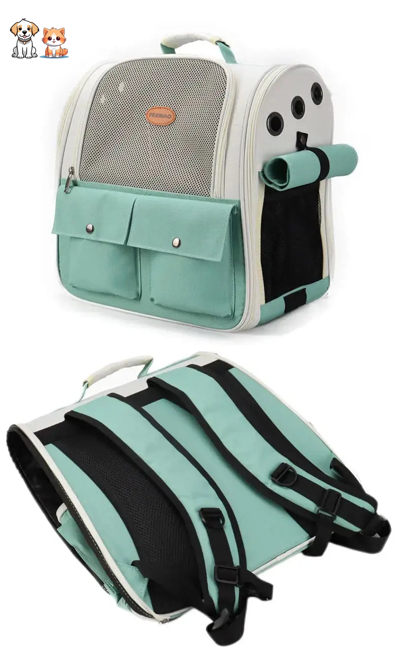 Mochila para gatos plegable y ventilada verde