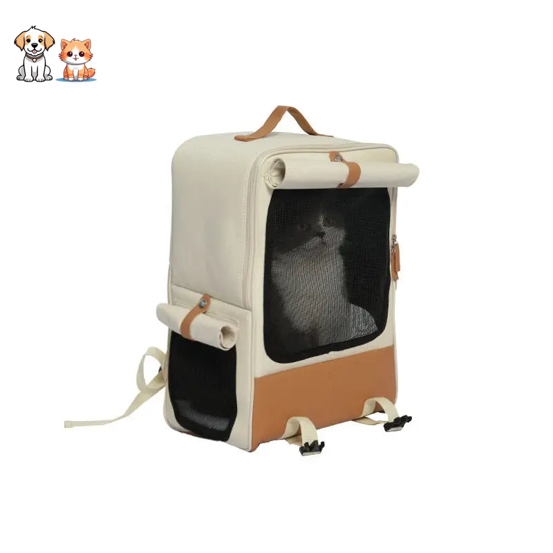 Large capacity foldable leather and Oxford fabric cat backpack