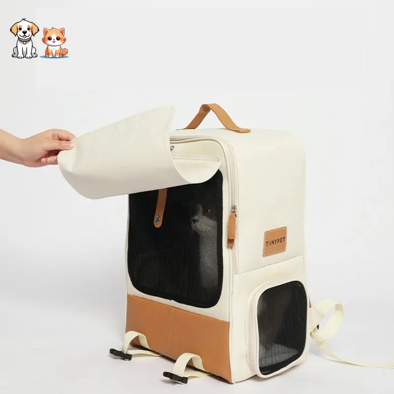 Large capacity foldable leather and Oxford fabric cat backpack