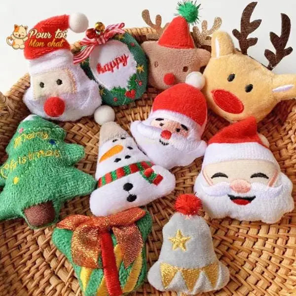 Noël Jouets en Peluche, décors de Noël, Père Noël, Bonhomme de neige, Sapin, Renne, Nounours, clochette, poupées - Pour Chat - MonNoëlChat™