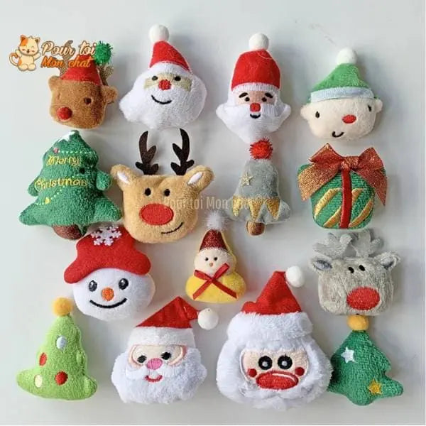 Noël Jouets en Peluche, décors de Noël, Père Noël, Bonhomme de neige, Sapin, Renne, Nounours, clochette, poupées - Pour Chat - MonNoëlChat™