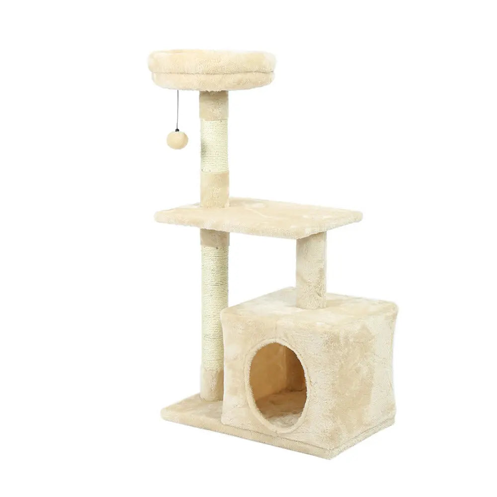 Arbre à chat XXL beige avec plateforme et boule pendante