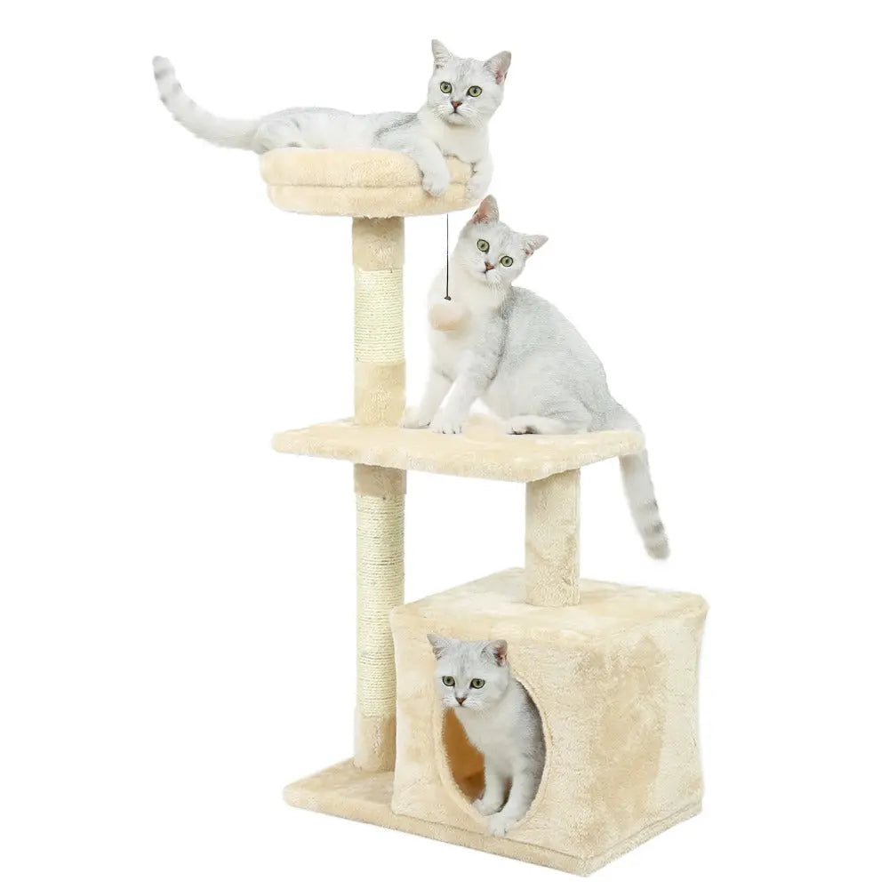 Arbre à chat XXL beige avec plateforme et boule pendante