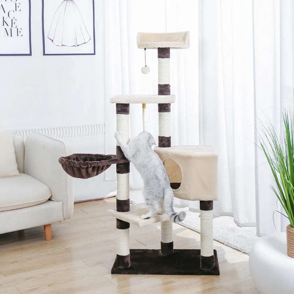 Arbre à chat XXL beige avec corde et boule