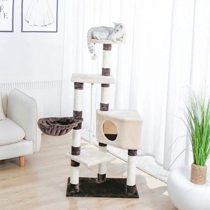 Arbre à chat XXL beige avec corde et boule