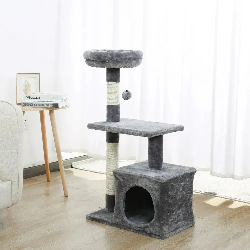 Arbre à chat XXL gris avec plateforme et boule pendante